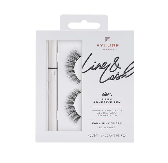 Eylure Line & Lash Kit Clear With Lash Adhesive False Eyelashes Faux Mink 15 Wears