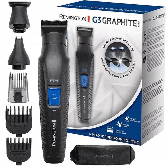 Remington G3 Graphite Cordless Beard & Hair Trimmer 7pc Nose Trimmer + Pouch