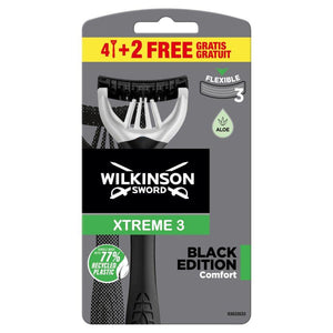 Wilkinson Sword Flexible Razors Pack Of 6 Xtreme 3 Black Edition Comfort Razors