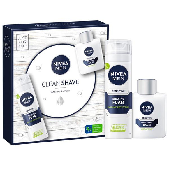 Nivea Men Clean Shave Sensitive Shave Kit Gift Set Shave Post Shave Balm 100ml + Shaving Foam 200ml