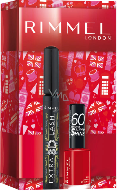 Rimmel Makeup Set 3d Lash Black Mascara + Super Shine 8ml Nail Polish Queen Of Tarts